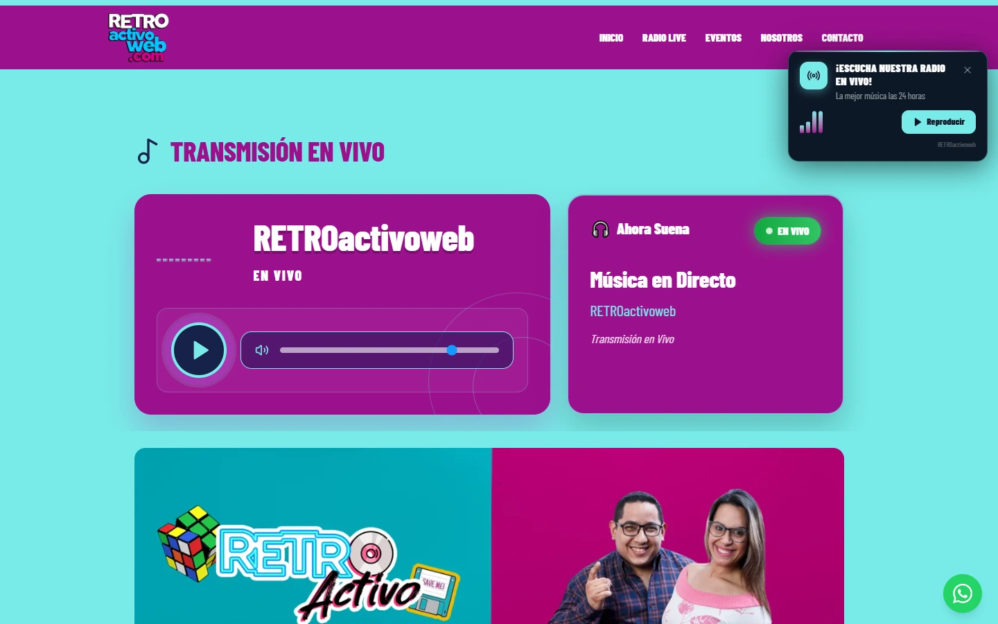 Portada de RETROactivoweb con módulo de radio en vivo